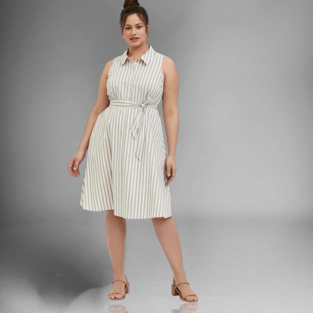 NWT Torrid ‘Taupe & White Stripe Poplin Shirt Dress’ Plus Size 4X = Size 26